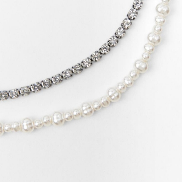 Zara pearl and rhinestone necklaces set of 2 - Picture 2 of 6